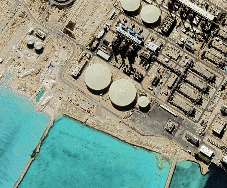 Qatar's Ras Laffan Oil Refinery from a bird's eye view in the Persian Gulf
