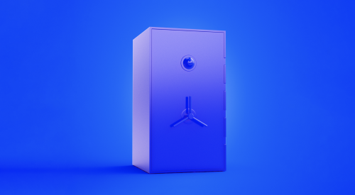 A safe in a blue room